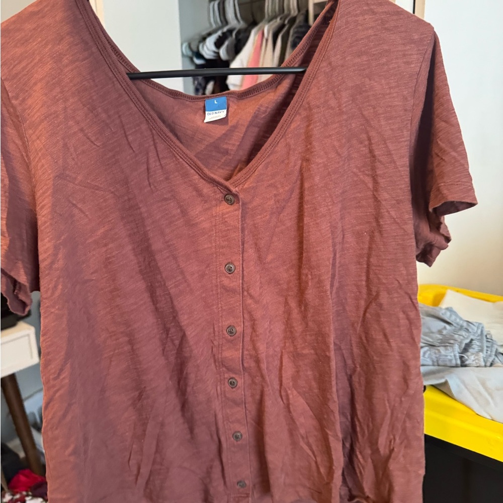 Old Navy Brown Short Sleeve Button Down Blouse